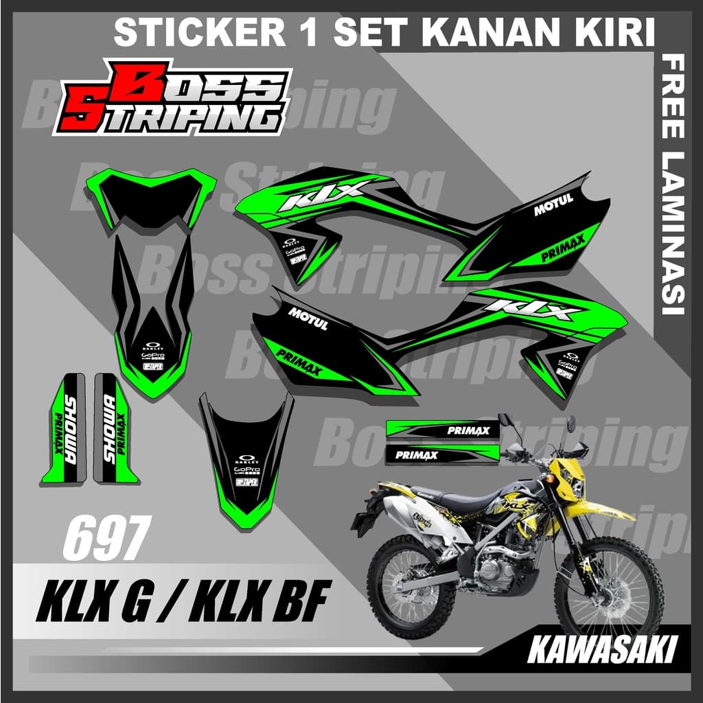 HIJAU Striping Klx Bf 150 Extreme KLX G สีเขียวต้นฉบับ - สติ๊กเกอร์รถจักรยานยนต์ Kawasaki Variation Klx Bf Klx Extreme 150 Semi Full Body ฟรีเคลือบ