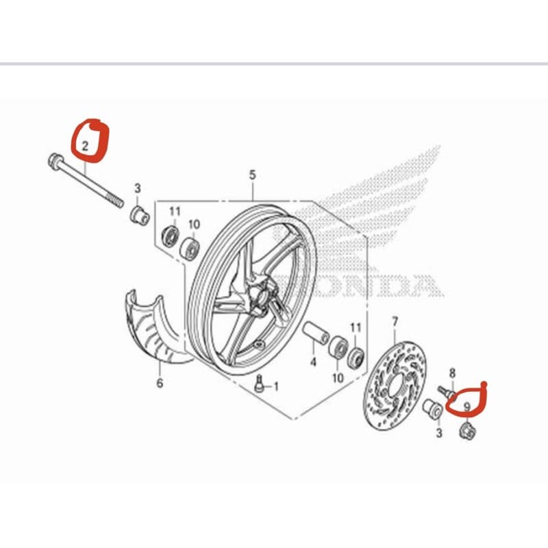 แกนล้อหน้า พร้อมน๊อตตัวเมีย Honda PCX Honda wave110i wave125i แท้เบิกศูนย์