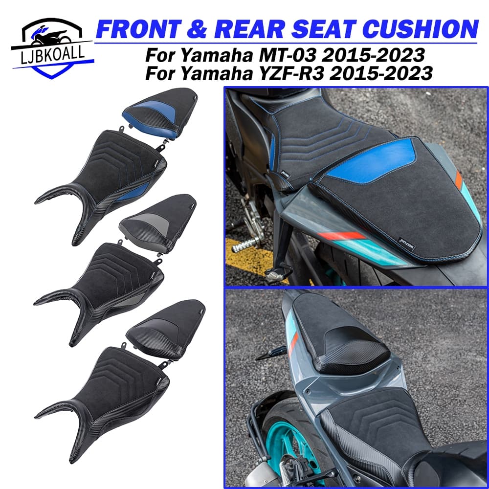 LJBKKOALL MT03 ด้านหน้าที่นั่ง Pad สําหรับ Yamaha MT-03 YZF-R3 2015-2024 2022 2021 2020 รถจักรยานยนต์ผู้โดยสารด้านหลังเบาะรองนั่ง Pillion ฝาครอบท้าย YZF R3 MT 03