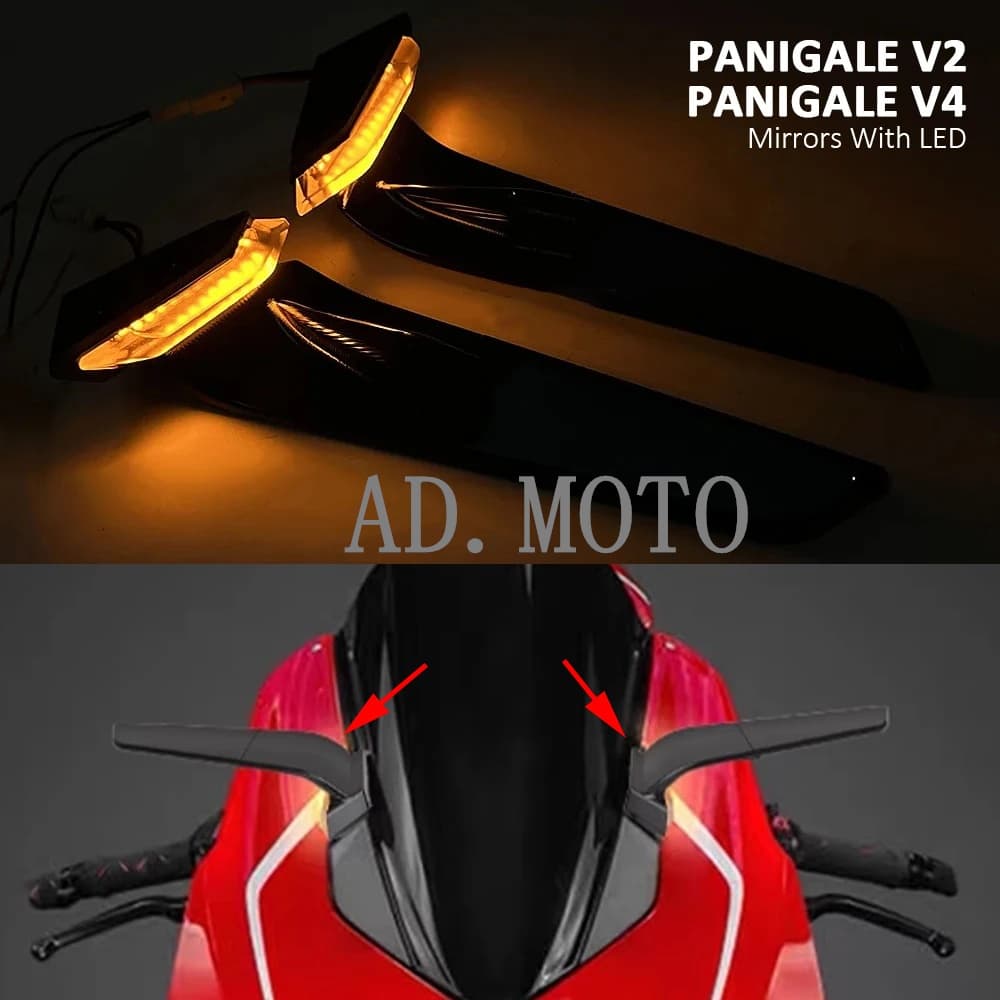 สําหรับ Ducati Panigale V4 PANIGALE V2 กระจกมองหลัง Stealth กระจก LED ไฟเลี้ยวมองหลัง LED Stealth กระจก