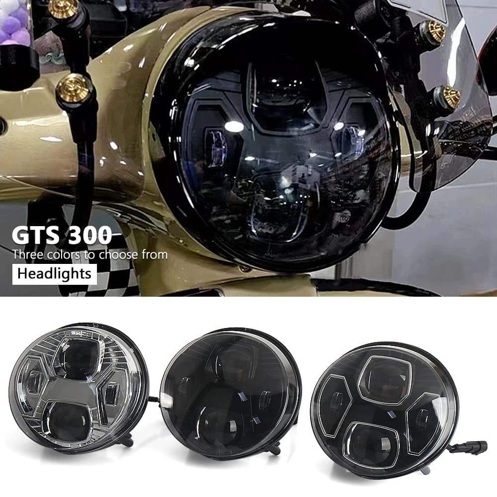 ชุดไฟหน้า LED สีดํา Chrome สําหรับ Vespa GTS300 GTS 300 gts300 ไฟหน้ารถจักรยานยนต์อุปกรณ์เสริม