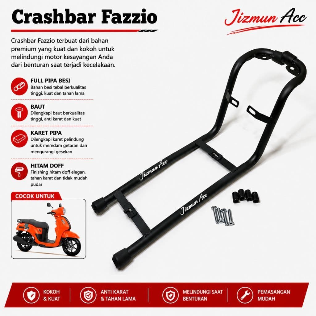 Yamaha Fazzio Tubular Crashbar | Fazzio Body Protector Plus Spotlight Mount Full Iron Strong ทนทาน