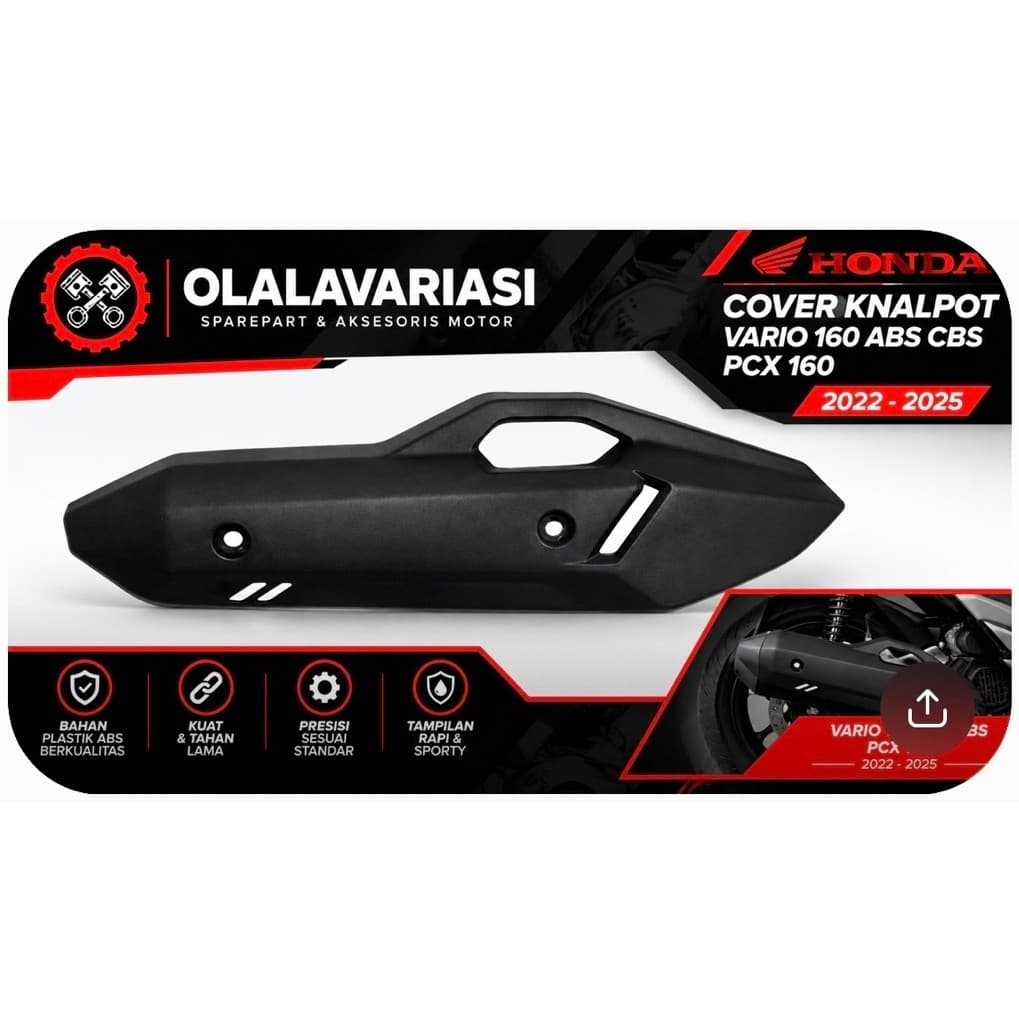 Honda Vario 160 ABS CBS PCX 160 2022-2025 OLALAVARI ฝาครอบท่อไอเสียสีดํา