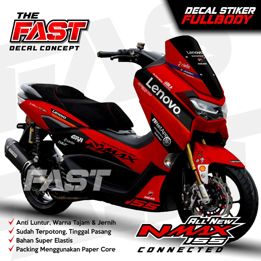 สติ๊กเกอร์รูปลอก Yamaha Nmax 155 ใหม่ Fullbody Ducati Lenovo Decal สติ๊กเกอร์ nmax ใหม่/สติ๊กเกอร์ nmax ดีไซน์เต็มตัว Ducati Lenovo Decal Nmax 155 ใหม่เชื่อมต่อ Full Body สติกเกอร์ Yamaha Motor Modification อุปกรณ์เสริมรูปลอก Nmax Ducati Lenovo