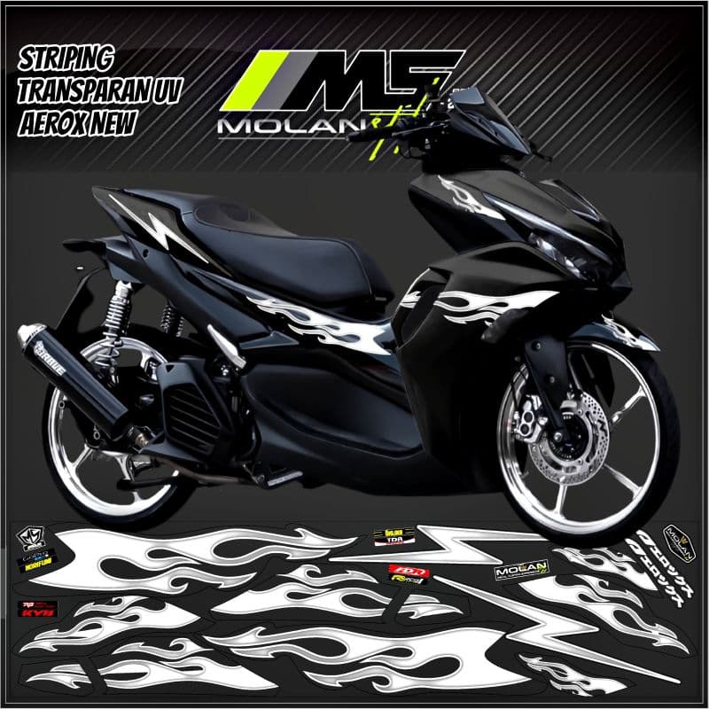 Decal สติกเกอร์ Striping Variation โปร่งใส Uv Aerox ใหม่ Api ใหม่ Aerox 155 เชื่อมต่อ Api NVX 155 Yamaha Aerox 155 Vva Abs Aerox เก่า Api Decal โปร่งใส Aerox ใหม่ Stricker Lis โปร่งใส Aerox ใหม่ Striping Aerox โปร่งใสสีขาวเปลวไฟ