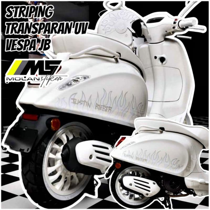 Decal สติกเกอร์ Striping Variation โปร่งใส Uv Vespa JB Vespa Sprint 150 Justin Bieber & Vespa Primavera 150 Justin Bieber Vespa Matic Api Vespa Lx 125/150 Api Vespa Gts Api Vespa iget 2V 3V Lis/S/S Vespa Transparent White Flame