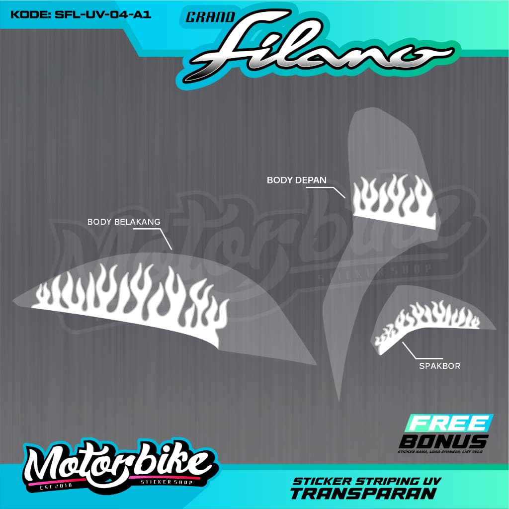 Yamaha Filano 125 UV Transparent Striping Sticker Fire Design - Semifull Sticker One Set Yamaha Grand Filano 125 Fire Motif - SFL-UV