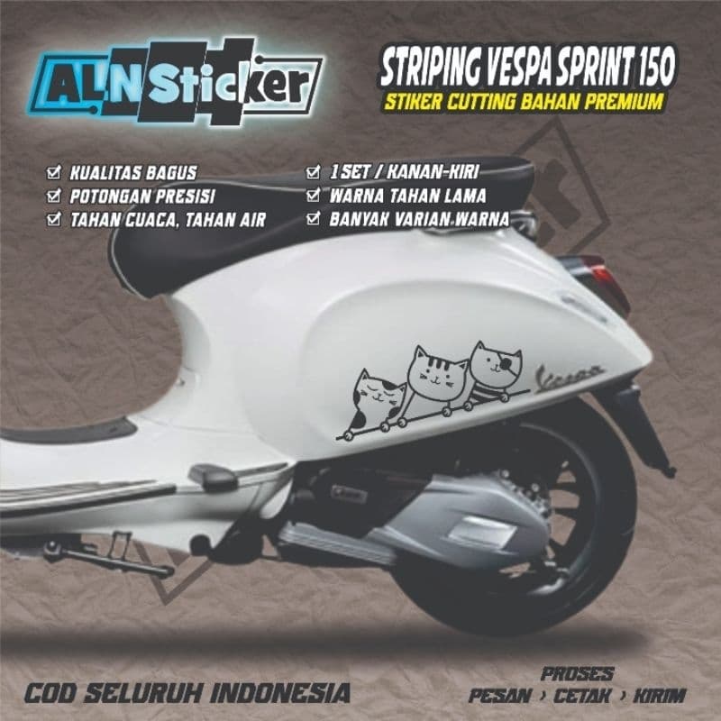 สติ๊กเกอร์ตัดแมวน่ารักสําหรับรถมอเตอร์ไซด์ Vespa อัตโนมัติ / แถบลาย Vespa sprint สุดเท่
