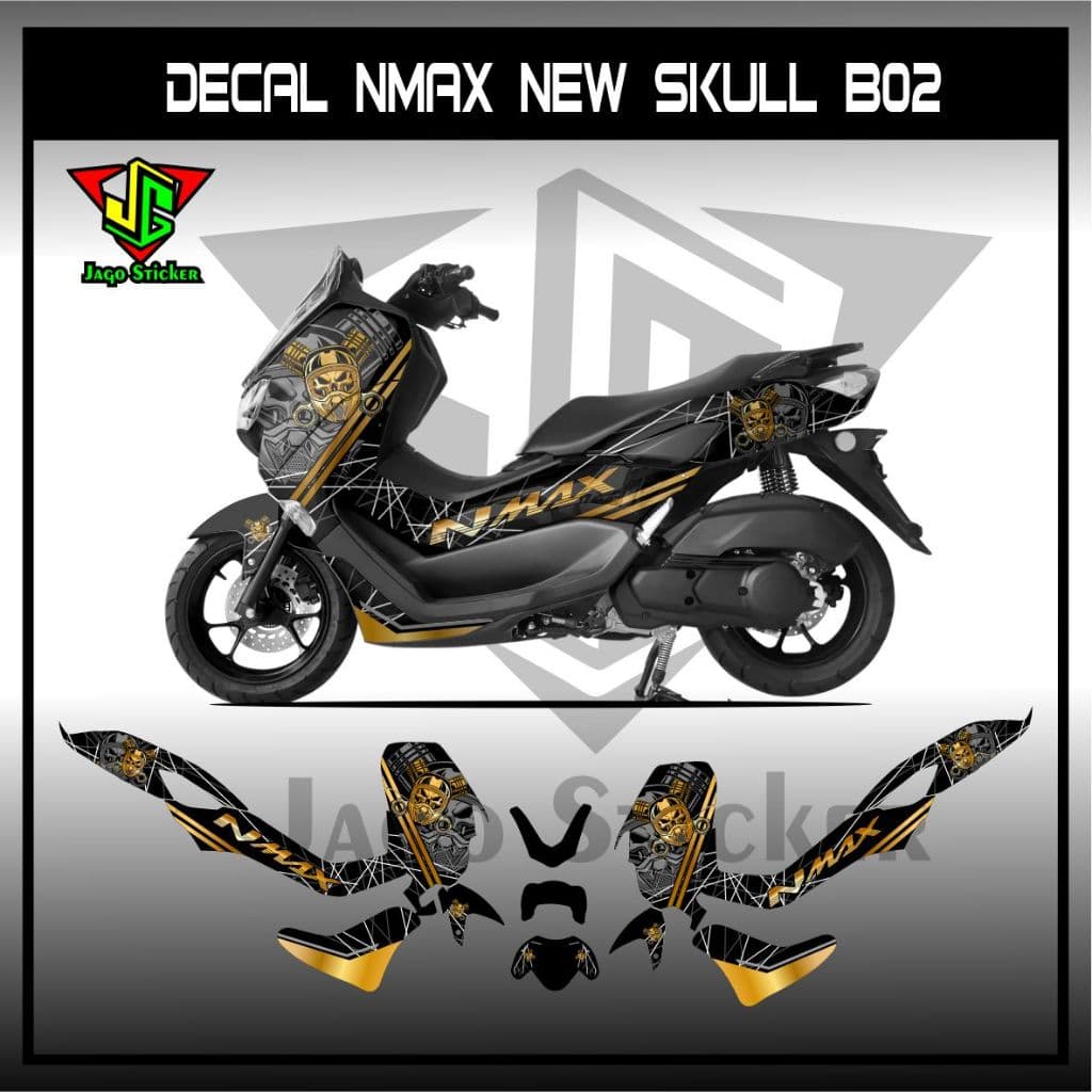 สติ๊กเกอร์รูปลอก New Nmax 2020 Skull gold motif / Yamaha Nmax Striping Decal Sticker, Nmax Decal Sticker, Nmax Skull Striping