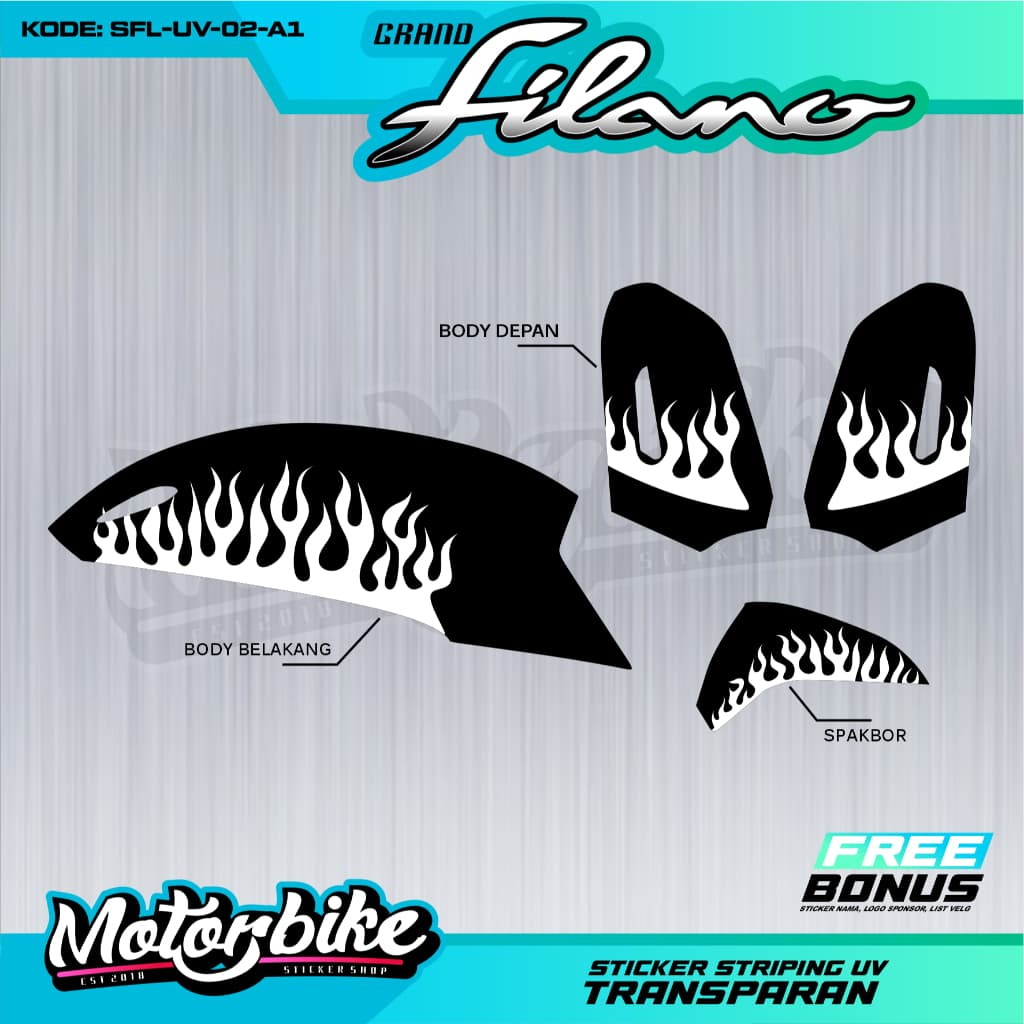 Yamaha Filano 125 UV Transparent Striping Justin Bieber Concept Design - Semifull Sticker One Set Yamaha Grand Filano 125 Fire Motif - SFL-UV