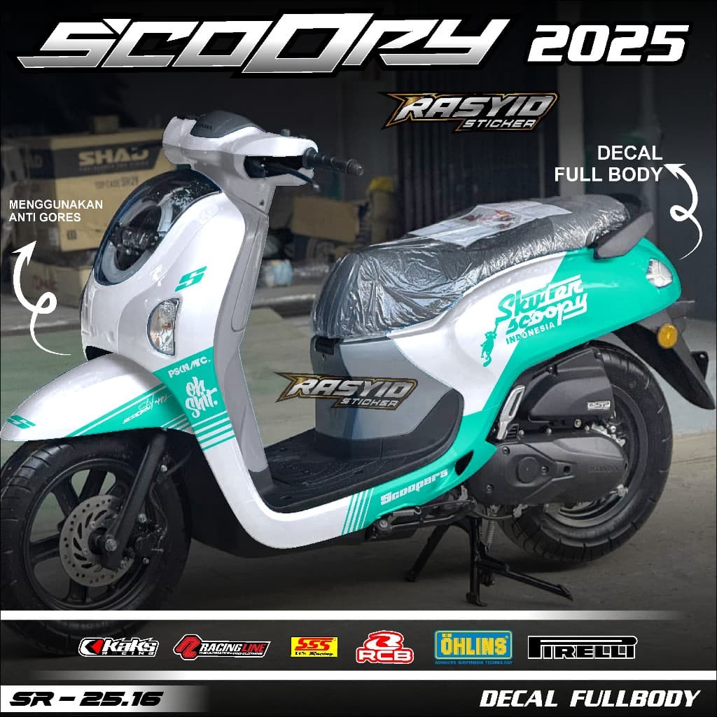 Honda Scoopy Full Body Decal สติกเกอร์ 2025 2026 Scoopy Full Body สติกเกอร์ 2025 2026 Simple Racing Motif Scoopy 2025 Scooter Graphic Scoopy 2025 Scuter SR 25.16