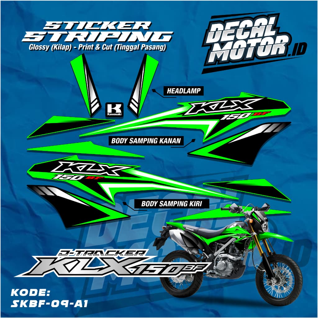 KAWASAKI HIJAU DECAL KLX 150 BF SEMI FULLBODY GLOSSY - KLX 150 BF EXTREME Striping Sticker - สติ๊กเกอร์มอเตอร์ไซค์คาวาซากิ Variation Klx Bf Klx Extreme 150 สีดําสีเขียวกึ่ง Full Body ฟรีเคลือบ - SKBF