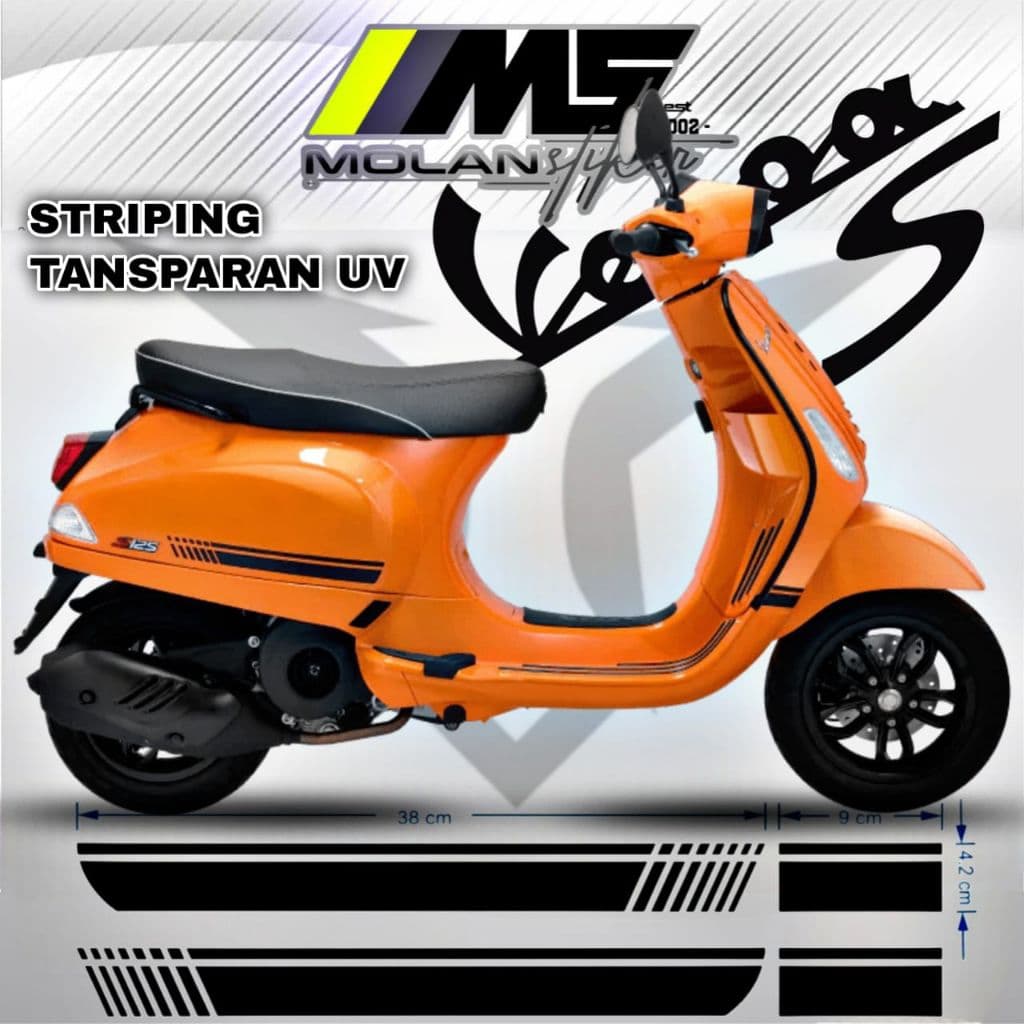 Decal สติกเกอร์ Striping Variation โปร่งใส Uv Vespa S 125 Iget Abs Facelift Vespa Lx 125 Vespa S/Lx 125 2 V/3 V Vespa Matic Vesmet Vespa Electricha ไฟฟ้า Decal Lis โปร่งใส Striping S ง่ายตัดสติกเกอร์ เอส ส้ม 1
