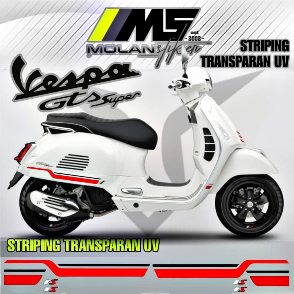 Decal สติกเกอร์ Striping Variation โปร่งใส Uv Vespa GTS 150 Super Vespa GTS iget Abs Facelift Vespa GTS 150 3 v/2 v GTS 250 GTS 300 GTV Striping Vespa Gts โปร่งใส Decal Vespa Gts Lis สติกเกอร์ตัดโปร่งใส Vespa gts ขาวขาว2