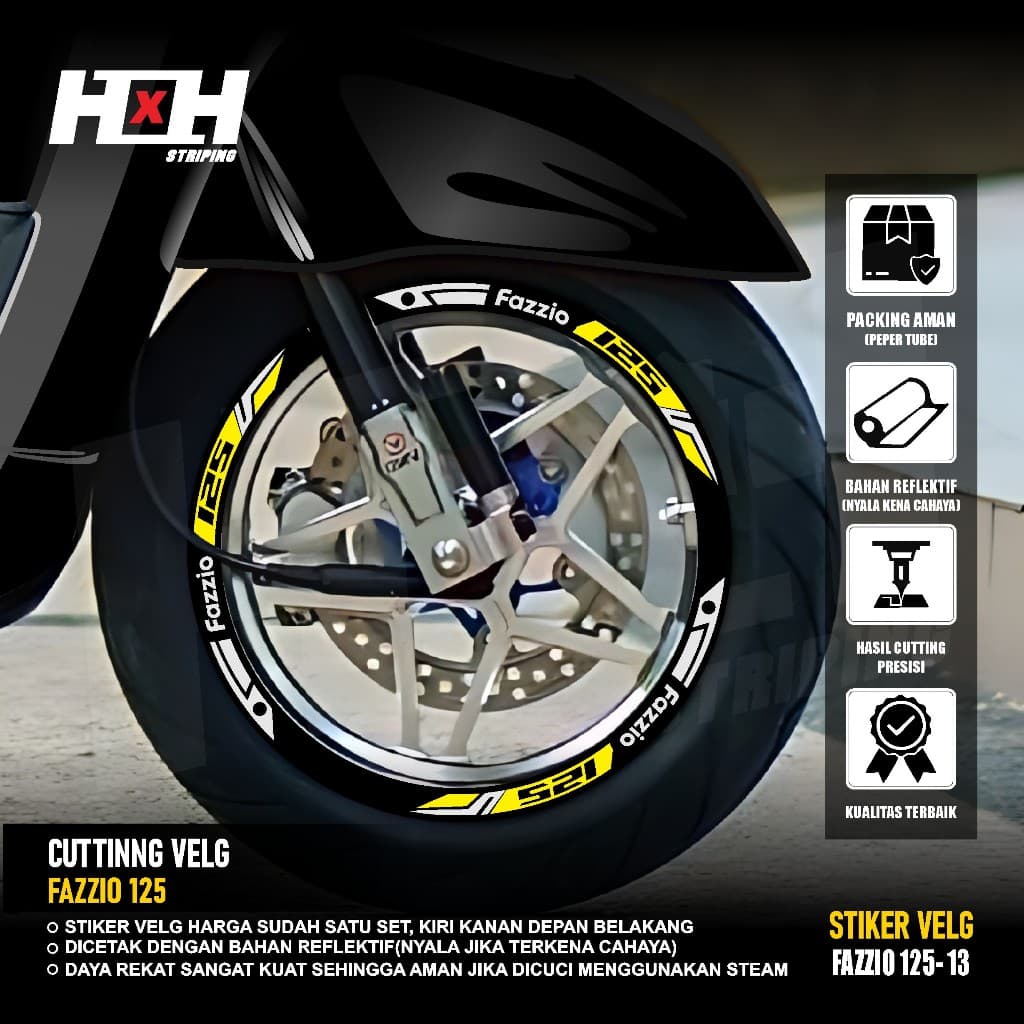 สติ๊กเกอร์ตัดสําหรับ Yamaha Fazzio Rims, อุปกรณ์ขอบมอเตอร์ไซค์, แหวน 12 ชุด FAZIO 13