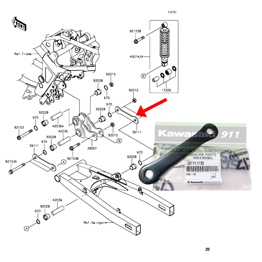 ROD TIE UNIT RACK BRACKET PLATE UNITTRACK NINJA R SS RR ORIGINAL KAWASAKI 39111-1155