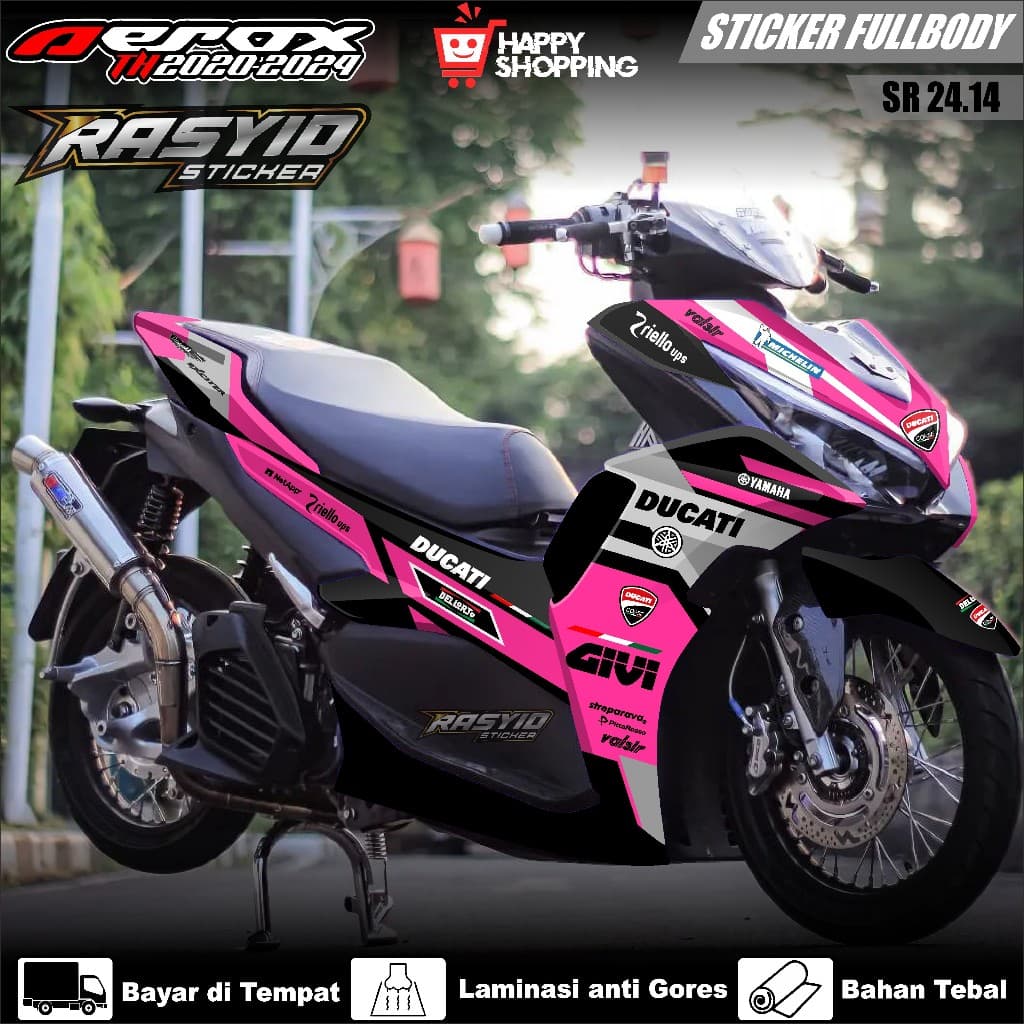 Yamaha Aerox 155 ใหม่เชื่อมต่อ Cyber City Full Body Decal สติกเกอร์ 2020 2021 2022 2023 2024 ใหม่ Aerox Full Body สติกเกอร์ Ducati Racing Motif Aerox ใหม่ Ducati Racing SR 24.14