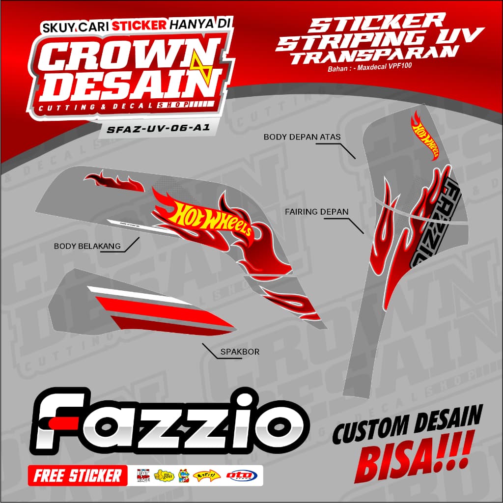 Hotwheels Fazzio 125 Connected Transparent Striping Sticker Yamaha Fazzio 125 Hotwheels Racing Variation - SFAZ-UV