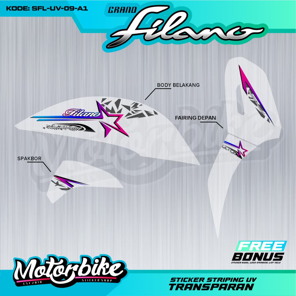 Yamaha Filano 125 UV Transparent Striping Star Motif Variation - Grand Filano Transparent Striping Sticker - SFL-UV