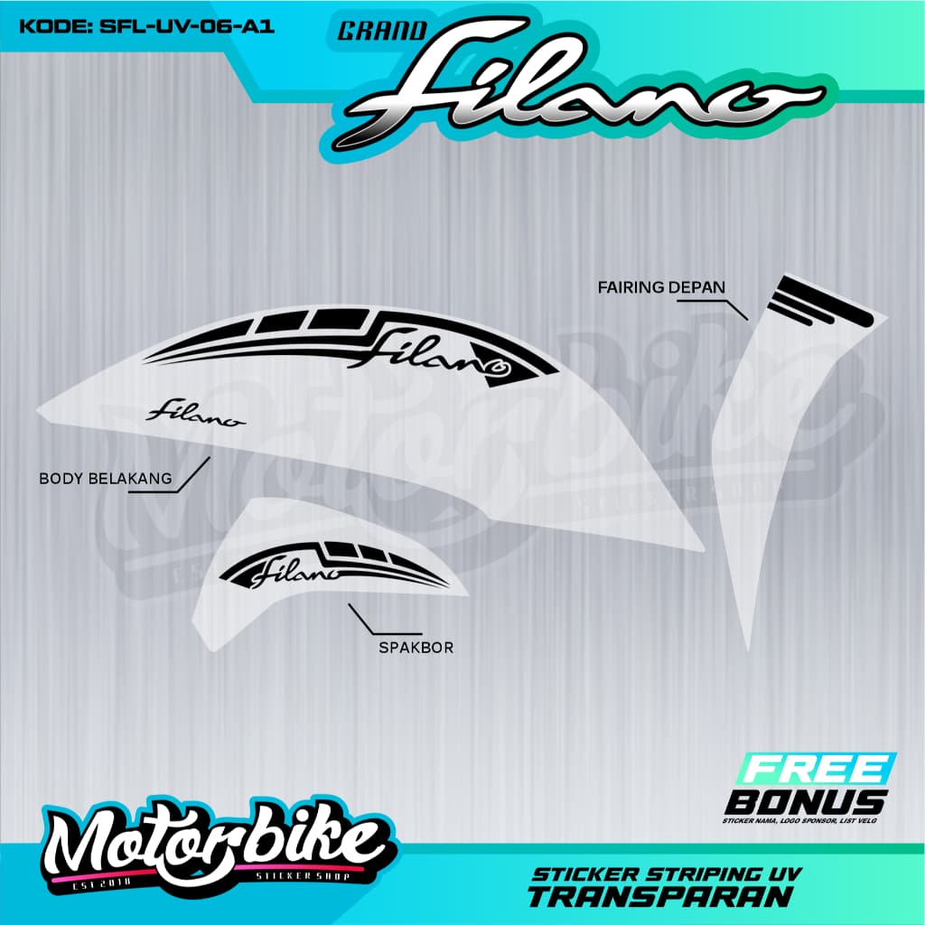 Yamaha Filano 125 UV Transparent Striping Sticker Simple Design - Semifull Sticker One Set Yamaha Grand Filano 125 Custom Motif - SFL-UV