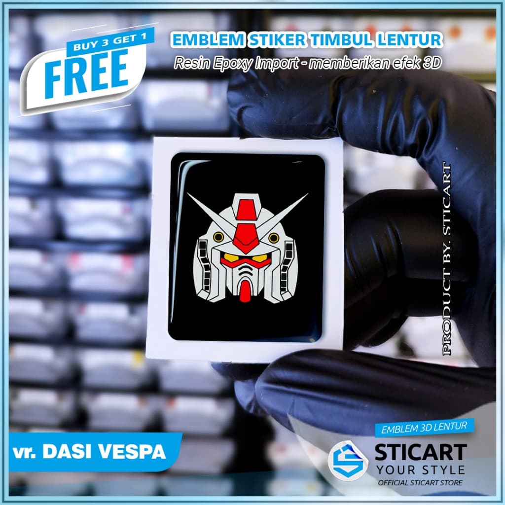 GUNDAM HEAD EMBLEM RAISED สติ๊กเกอร์มอเตอร์ไซค์ VESPA 3D TIE Vespa LX/S/Sprint/Primavera/GTS
