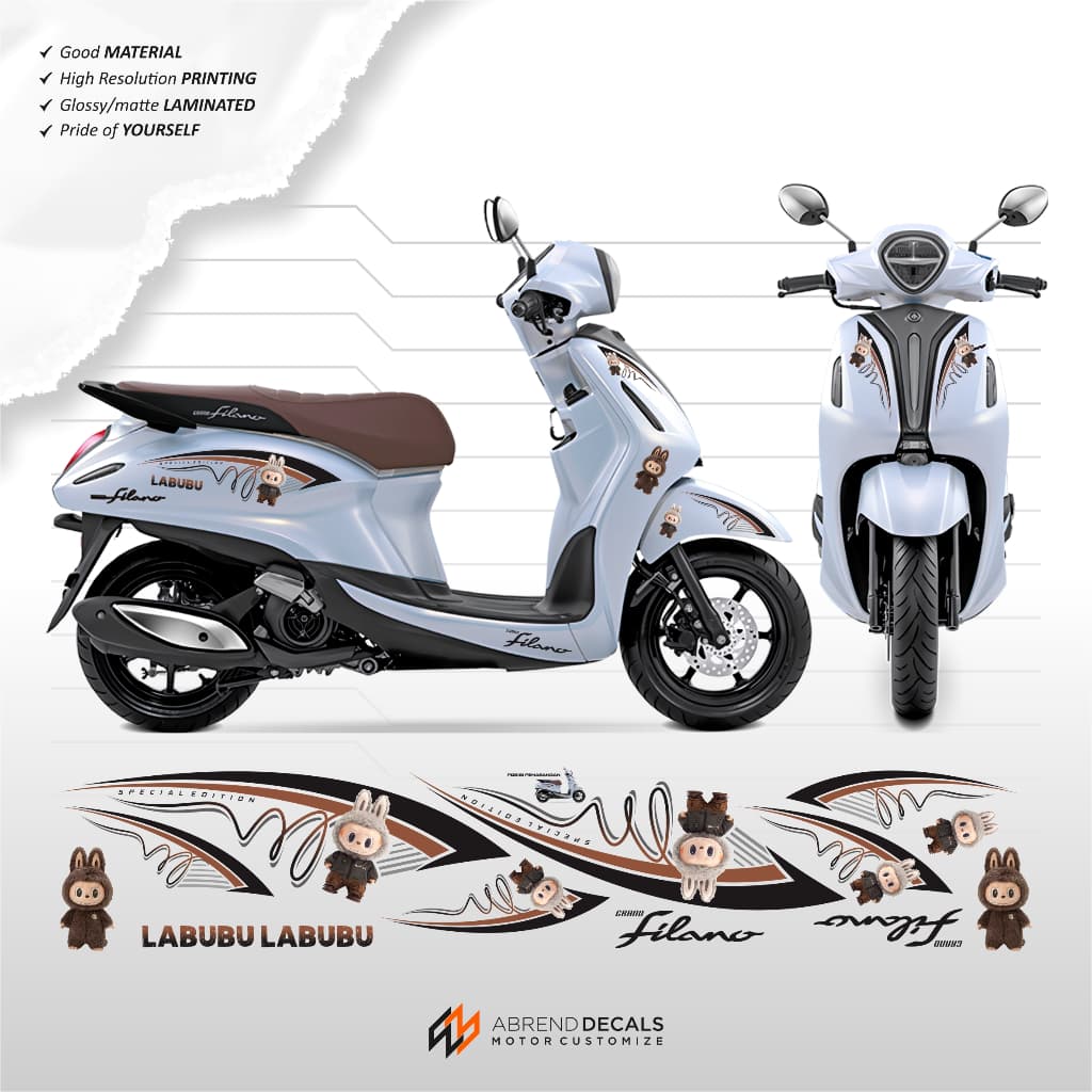 GRAND FILANO LABUBU TRANSPARKENT UV STRIPING / YAMAHA FILANO MOTORCYCLE STICKERS MINIMALIST โดย REQUEST