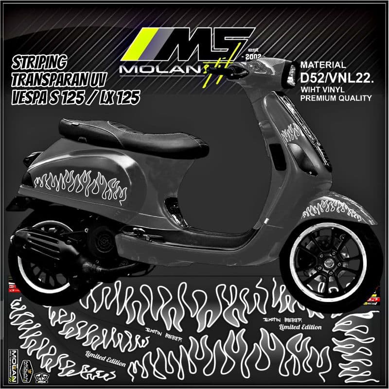 Decal สติกเกอร์ Striping Variation โปร่งใส Uv Vespa S 125 Justin Bieber Vespa Lx 125 Justin Vespa S/Lx JB Api Vespa S/Lx 125 iget 2 V/3 Vespa Electrica Vespa ไฟฟ้า Vespa Matic Decal Lis โปร่งใส สติ๊กเกอร์ตัดเวสป้า 2