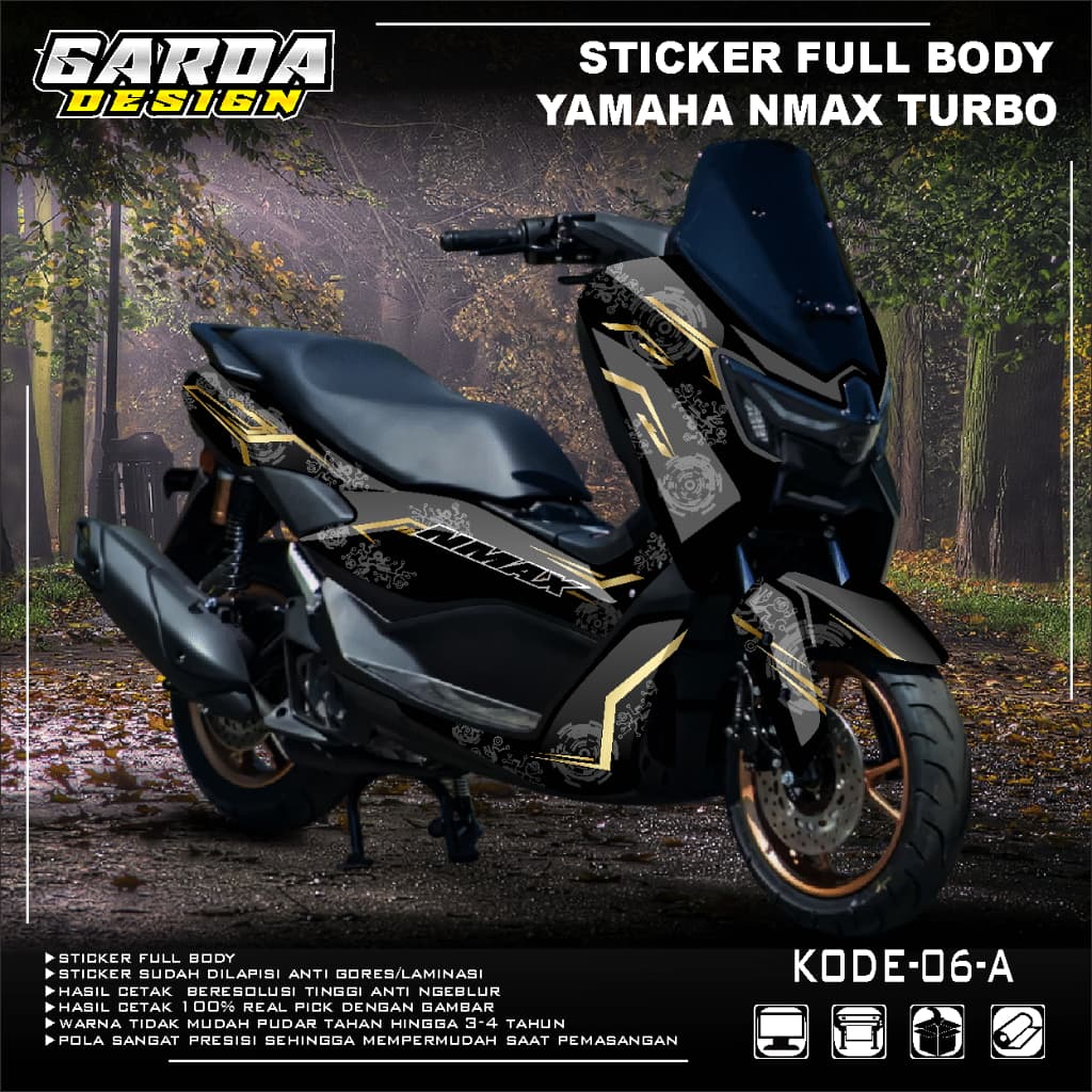 สติ๊กเกอร์รูปลอก Yamaha NMAX TURBO nmax neo - NEW 2024 Full Body - Cool Graphic Design Yamaha Nmax Turbo ใหม่ล่าสุด 2024 ดีไซน์สีทองหรูหรา GARDA-06