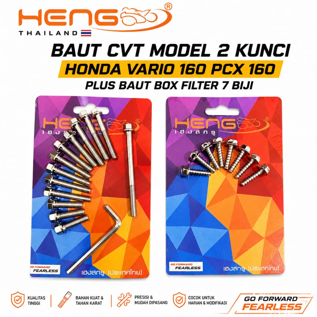 น๊อตถังโครเมี่ยม cvt Heng vario 160 pcx 160 adv 160 plus น๊อต 2 ปุ่มกล่องกรองโครเมียม 8 ชิ้น ราคาแพ็คเกจ