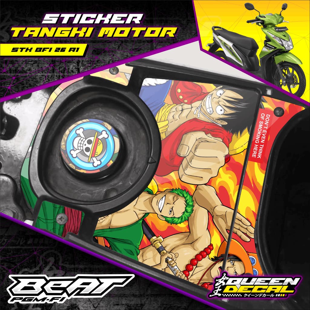 Honda Beat PGM-FI Motorcycle Tank Cover Accessories Sticker Monkey D Character Animation Design. ลูฟี่ โรโรโนอา โซโล Portgas D. Ace - สติ๊กเกอร์ถัง Honda Beat PGM-FI - ตัด ทนทาน แค่สติ๊กอิทออน - STK-BFI