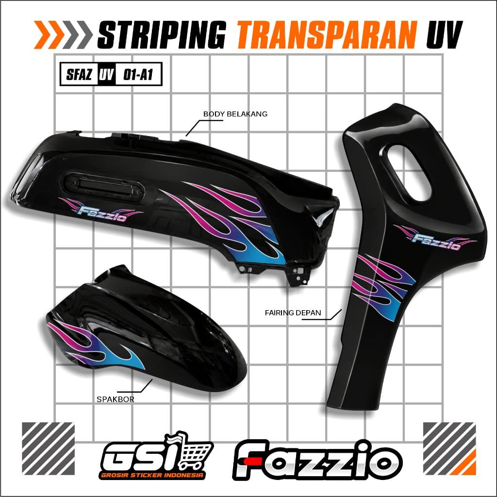 Yamaha Fazzio 125 Neo Hybrid Transparent Striping Flame Racing Rainbow Variation Maxdecal Premium Transparent Material - SFAZ-UV