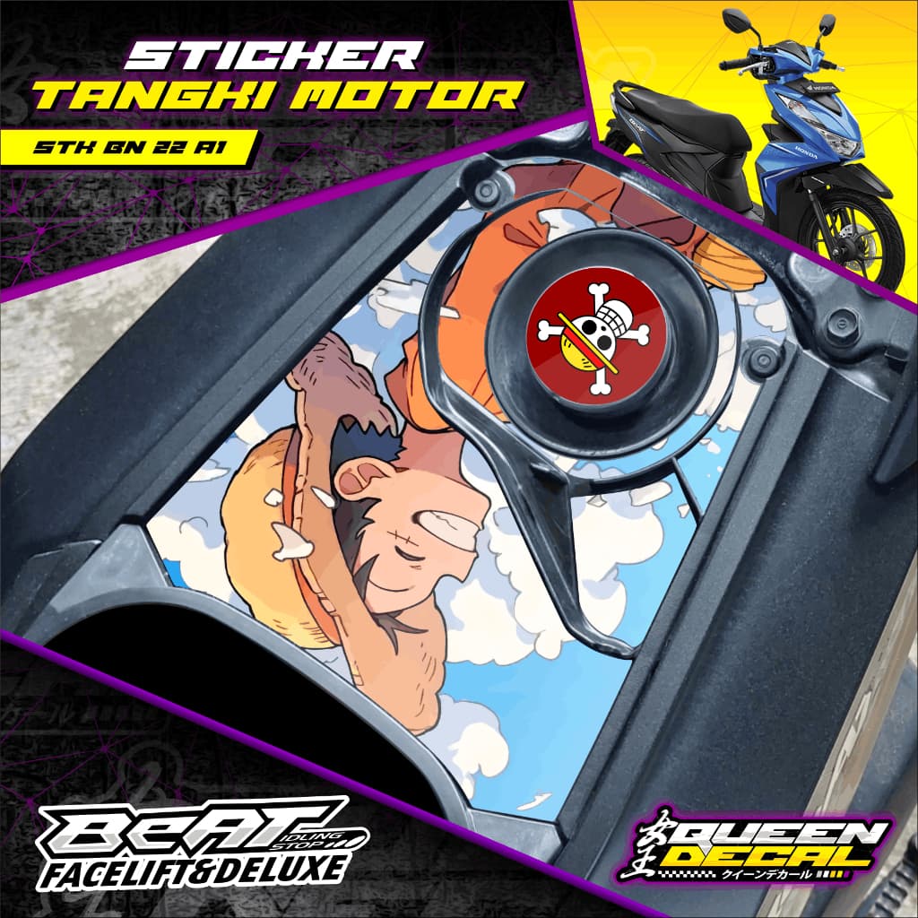 Honda Beat New Facelift และ Deluxe Motorcycle Fuel Tank Cover Sticker, Cool One Piece Monkey StardLuffy Character Animation Design - Honda Beat New Deluxe และ Facelift Anti-Fade Motorcycle Tank Sticker - ปรับแต่ง - STK-BN