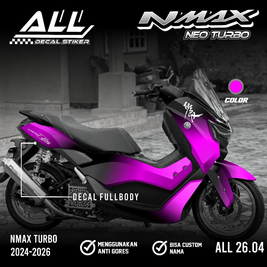 สติ๊กเกอร์รูปลอก Nmax Neo S Nmax Turbo 2024 2025 Full Body สติกเกอร์ Nmax Neo S Turbo ใหม่ Decal สติกเกอร์ออกแบบ Nmax Turbo Simple Black Gradient Limited Edition Lembayung Japan CODE ทั้งหมด 26.04
