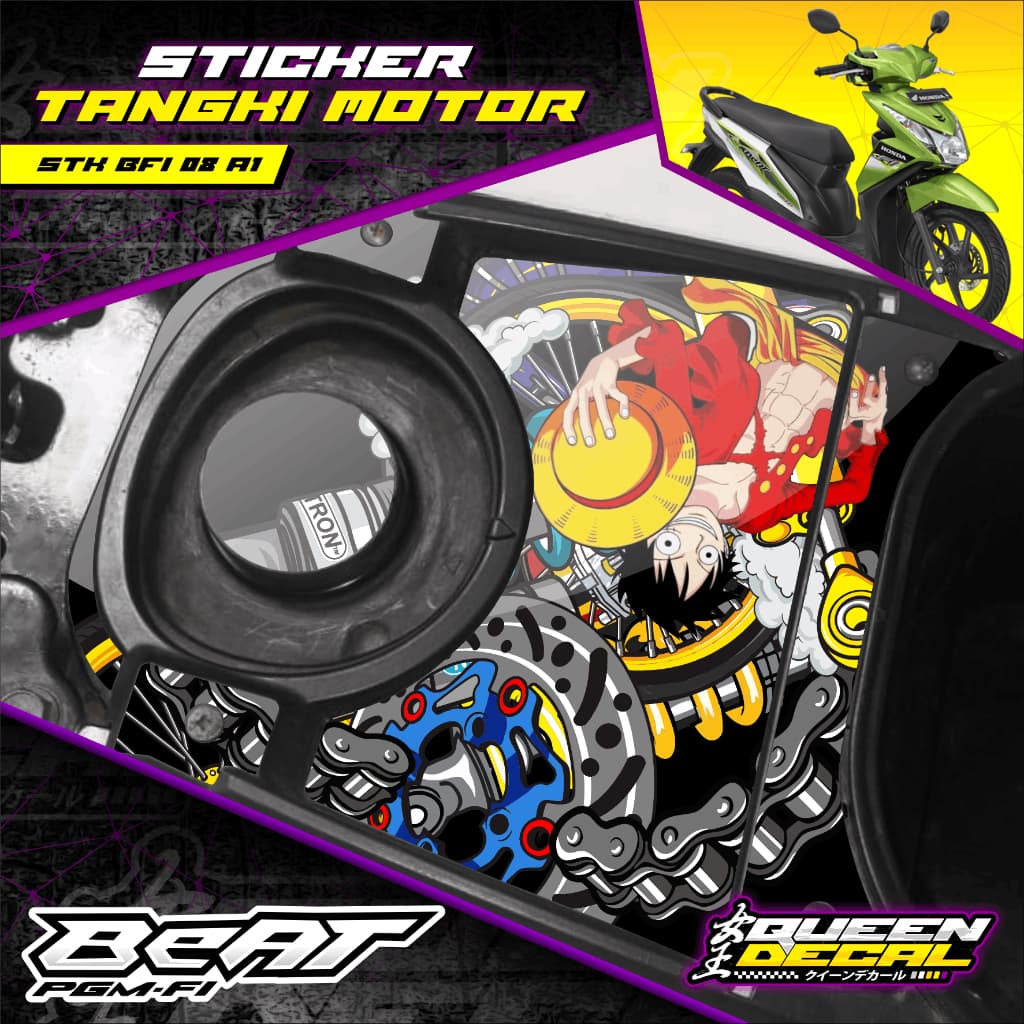 Honda Beat PGM-FI Motorcycle Tank Cover Accessories Sticker with Monkey Character Animation Design - Honda Beat PGM-FI Tank Sticker - ตัดแล้ว ทนทาน Just Stick It On - STK-BFI