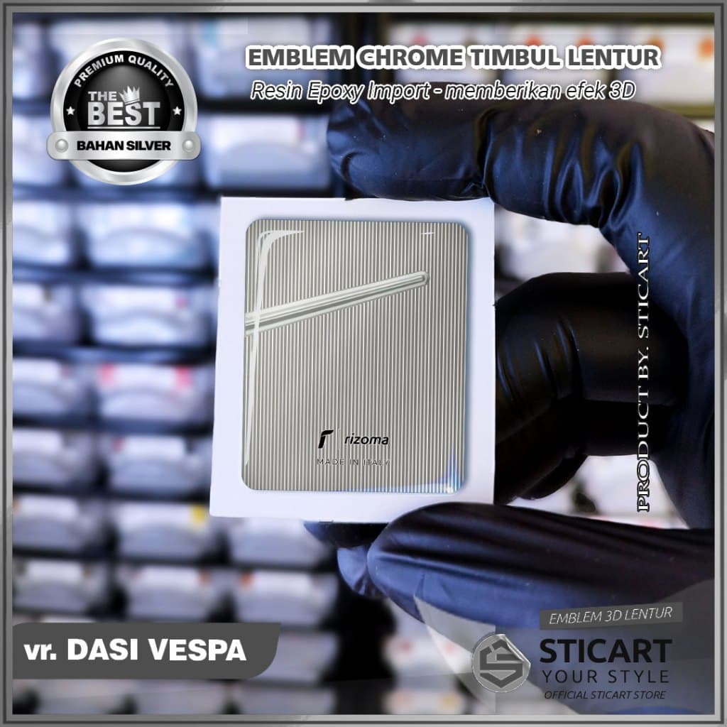 RIZOMA EMBLEM RAISED สติ๊กเกอร์มอเตอร์ไซค์ VESPA TIE SILVER CHROME 3D Vespa LX/S/Sprint/Primavera/GTS