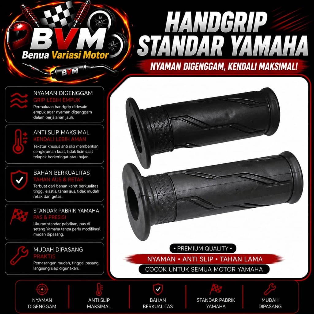 Yamaha Standard Handgrip หนายืดหยุ่นยาง Full Black / Universal Yamaha Grip สําหรับรถจักรยานยนต์ทุกประเภท Nmax Mio Beat Aerox Freego Xride Fazzio ETC.