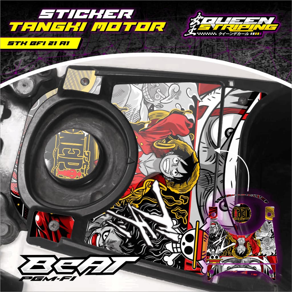 HONDA Beat PGM-FI Motorcycle Tank Cover Protective Sticker with Monkey Character Animation Illustration - Honda Beat PGM-Fi Anti-Fade ทนทานอุปกรณ์เสริมสติกเกอร์ - ปรับแต่ง - STK-BFI