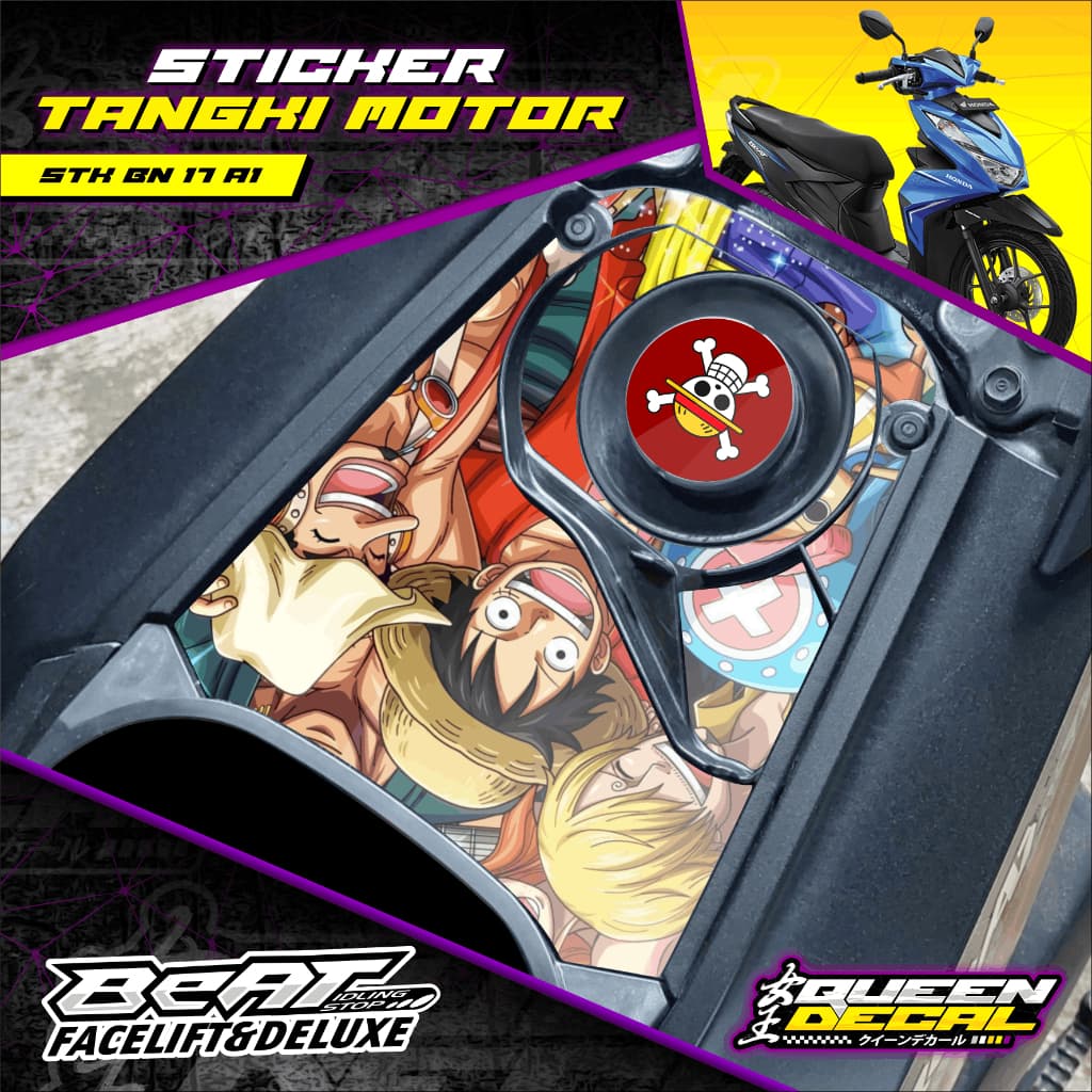 Honda Beat New Facelift และ Deluxe Motorcycle Fuel Tank Cover Sticker Monkey D Animation Design. Luffy,Usopp,Sanji,Roronoa Zoro Keren - Honda Beat New Deluxe and Facelift Anti-Fade สติ๊กเกอร์ติดถังน้ํามันมอเตอร์ไซค์ - ปรับแต่ง - STK-BN