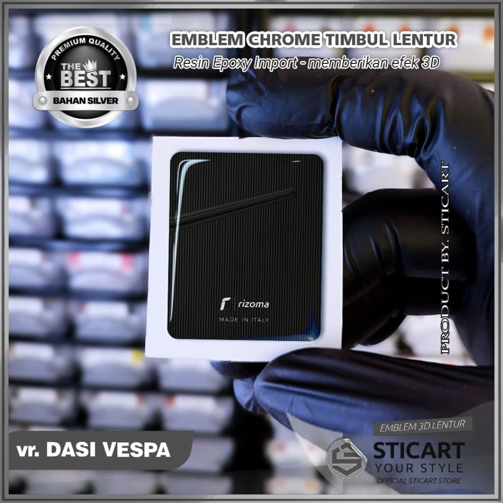 RIZOMA BLACK EMBLEM RAISED สติ๊กเกอร์มอเตอร์ไซค์ VESPA TIE SILVER CHROME 3D Vespa LX/S/Sprint/Primavera/GTS