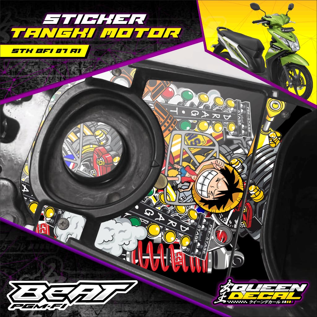 Honda Beat PGM-FI Motorcycle Tank Cover Accessories Sticker, One Piece Monkey Animation Design, Small Lucky Drag Race - Honda Beat PGM-FI Tank Sticker - ตัดแล้ว ทนทาน Just Stick It On - STK-BFI