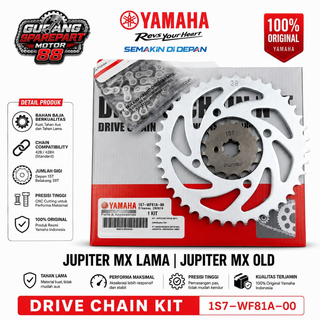 (รับประกัน) YAMAHA NMAX OLD. NMAX AEROX 155. แอร็อกซ์ เก่า. เล็กซี่. ต้นฉบับ YAMAHA 1S7-WF01A-00 ชุดเกียร์เดิมด้านหน้าด้านหลังโซ่เกียร์แพคเกจโซ่ล้อชุด 112H-39T-15T YAMAHA 1S7