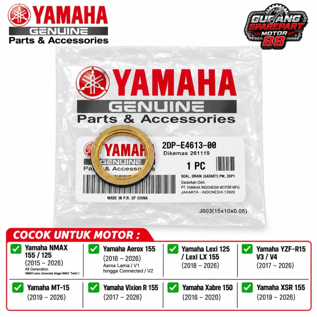 (รับประกัน) YAMAHA NMAX155/125. แอร็อกซ์ 155. เล็กซี่ 125. LEXI LX 155. YZF-R15/V4. ภูเขา-15. VIXION R 155. ซาบรี 150. XSR 155.ต้นฉบับ YAMAHA 2DP-E413-00 ต้นฉบับ EXHAUST GASKET EXHAUST PIPE. 2DP