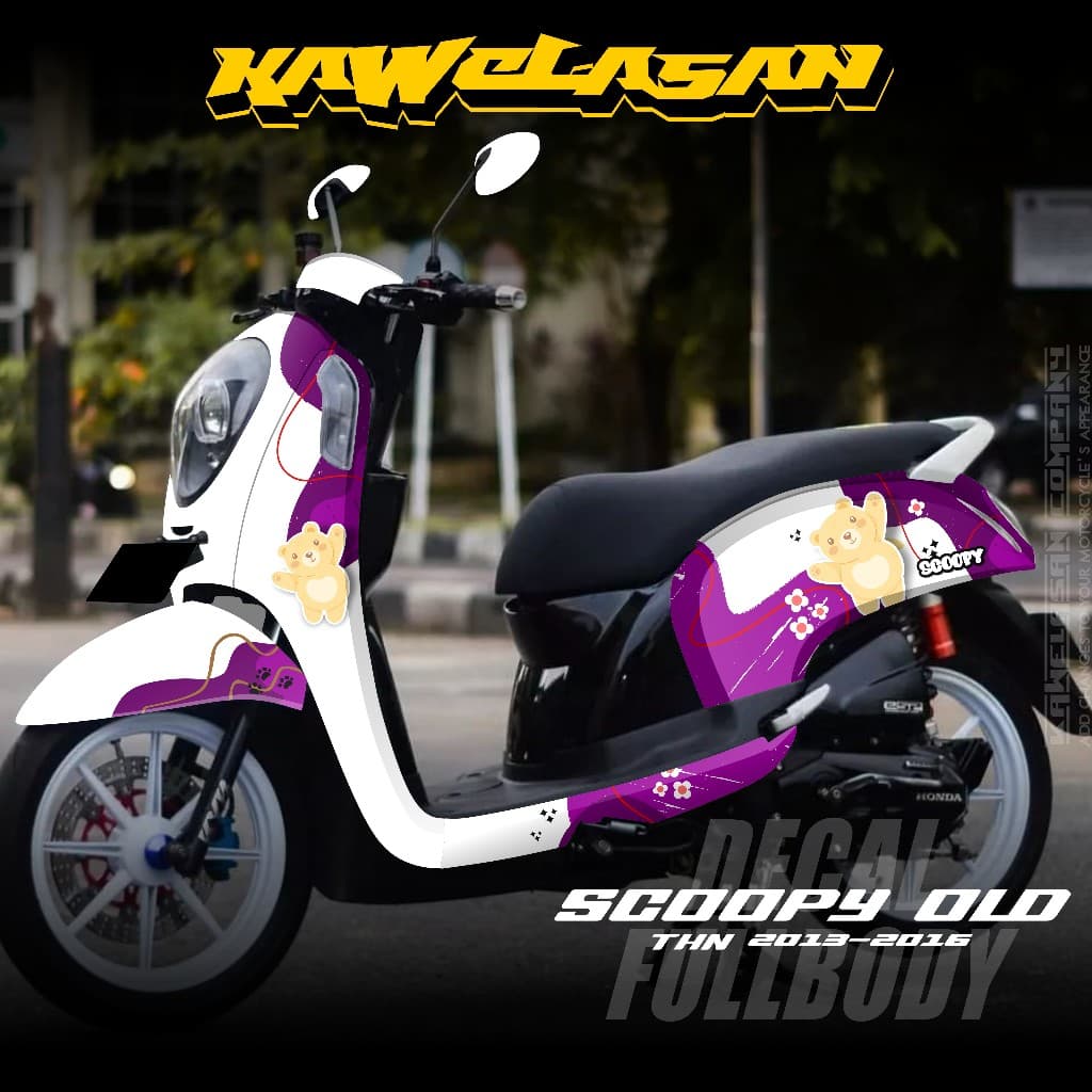 ล่าสุด Full Body Decal สติกเกอร์สําหรับ Honda Scoopy FI รถจักรยานยนต์ 2014 2015 2016 2017 Full Body สติกเกอร์ Scoopy FI Racing Scoopy Fi การ์ตูนตัวอักษร KS.08