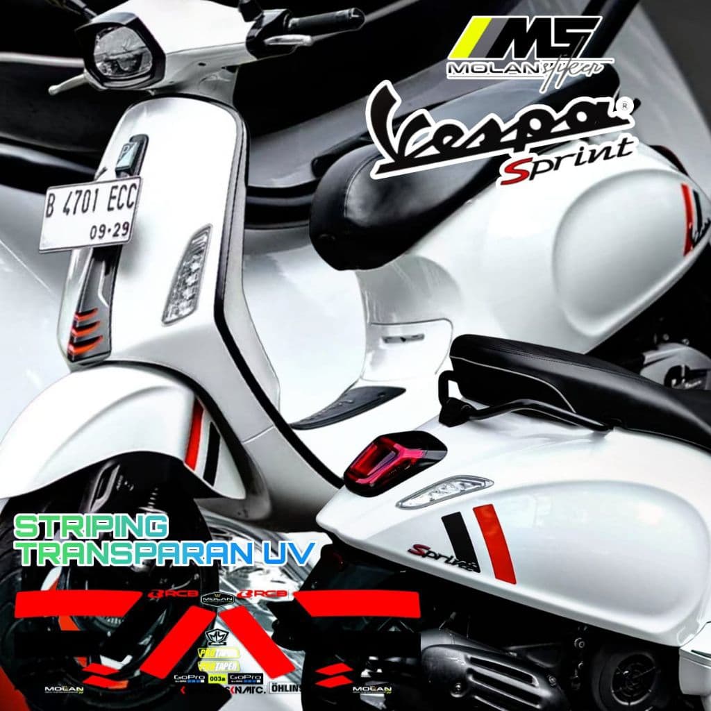 Decal สติกเกอร์ Striping Variation โปร่งใส Uv Vespa Sprint S 2024/2025 iget Abs Facelift Vespa Primavera Vespa Electrica Sprint 150 3 v/2 v Lis Sprint โปร่งใส Decal สติกเกอร์ตัด Striping Ori S 2024 สีขาว