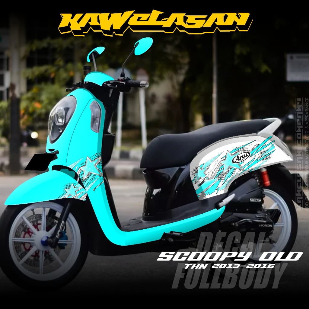 ล่าสุด Full Body Decal สติกเกอร์สําหรับ Honda Scoopy FI รถจักรยานยนต์ 2014 2015 2016 2017 Full Body สติกเกอร์สําหรับเก่า Scoopy FI Racing Scoopy Fi Bintang Racing KS.05