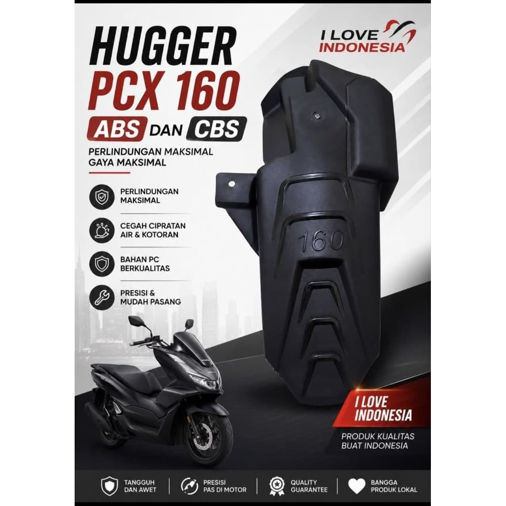 HUGGER FENDER UNDER PCX 160 - ADV 160 CBS 2022-2026 DESIGN WITH I LOVE INDONESIA MODEL PRECISION THICK ANTI-BREAK