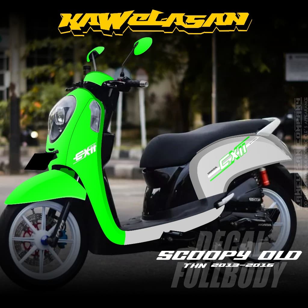 ล่าสุด Full Body Decal สติกเกอร์สําหรับ Honda Scoopy FI รถจักรยานยนต์ 2014 2015 2016 2017 Full Body สติกเกอร์ Scoopy FI เก่า Racing Scoopy Fi ลาย Simple KS.06