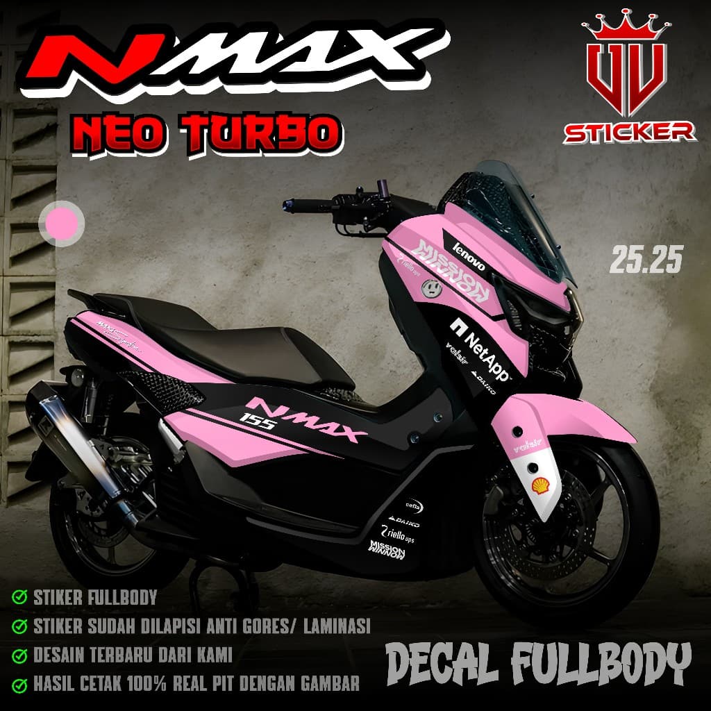 ใหม่ล่าสุด Decal Sticker NMAX NEO S TURBO Full Body ปี 2024 2025 2026 - สติ๊กเกอร์รูปลอก Fullbody Nmax New Gen 3 Design Mission Net app Nmax 155 Maxi Signature Lembayung UV 25.25
