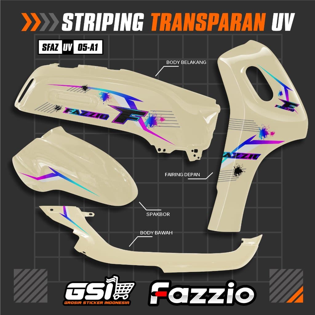 Fazzio 125 Neo Transparent Striping Rainbow Racing Variation - Semifull Yamaha Fazzio 125 Rainbow Sticker - SFAZ-UV