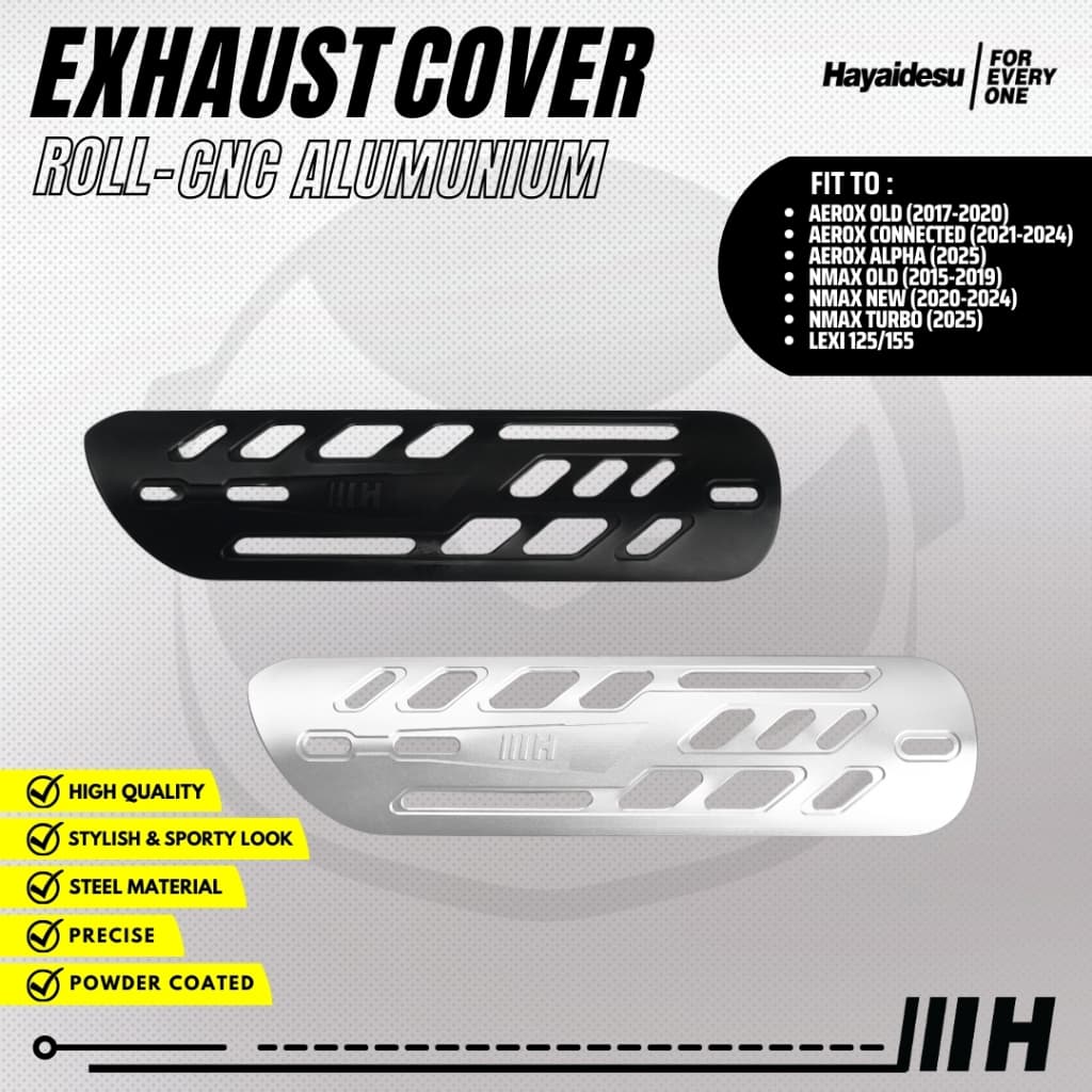 ฝาครอบท่อไอเสีย / ท่อไอเสีย Hayidesu อลูมิเนียม CNC (ROLL) Yamaha NMAX เก่า (2015-2019), NEW NMAX (2020)-2024) NMAX TURBO/NEO (2025) OLD AEROX (2017-2020) NEW AEROX (2021-2024) ALPHA) LEXI 125/LEXI155